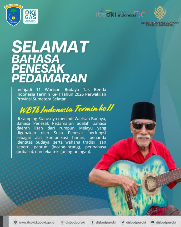 Bahasa Penesak Pedamaran Ditetapkan sebagai Warisan Budaya Takbenda Indonesia 2026